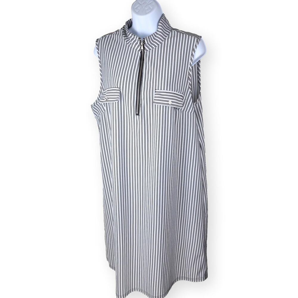 Mlle Gabrielle White Black Striped Sleeveless Shirt Shift Dress XL